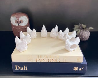 Set of 8 Vintage Porcelain Chicken Napkin Rings