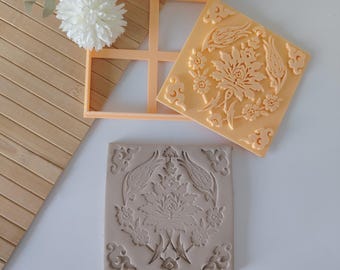 Large Ottoman Tulip Motif Ceramic Stamp & Cutter Set - 14 cm