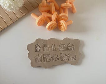 10-Piece Mini House Stamp Set | House Texture Tools | Polymer Clay & Ceramic DIY Stamps