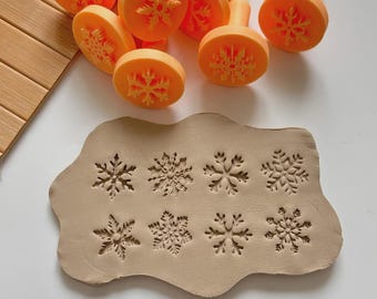 8-teiliges Stempelset Schneeflocke – Für Keramik, Ton & Backen – DIY Keramikstempel