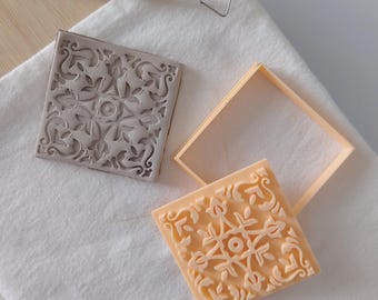 Traditional Pattern Ceramic Tile Cutter and Imprint Stamp Set (8 cm)