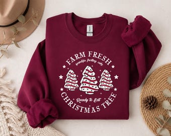 Christmas Tree Cake Sweatshirt, Snack Cake Crewneck, Funny Holiday Dessert Sweater, Foodie Gift Sweatshirt For Her, Cozy Warm