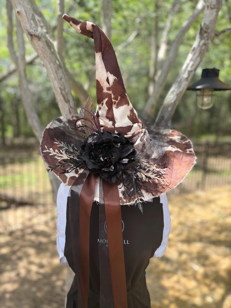 Tallulah Thorn Cow Print Witch Hat, Western Witch Wear, Dark Prairie