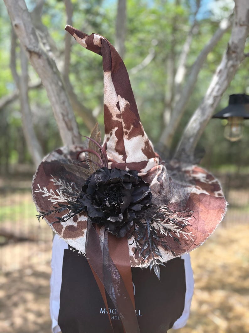 Tallulah Thorn Cow Print Witch Hat, Western Witch Wear, Dark Prairie