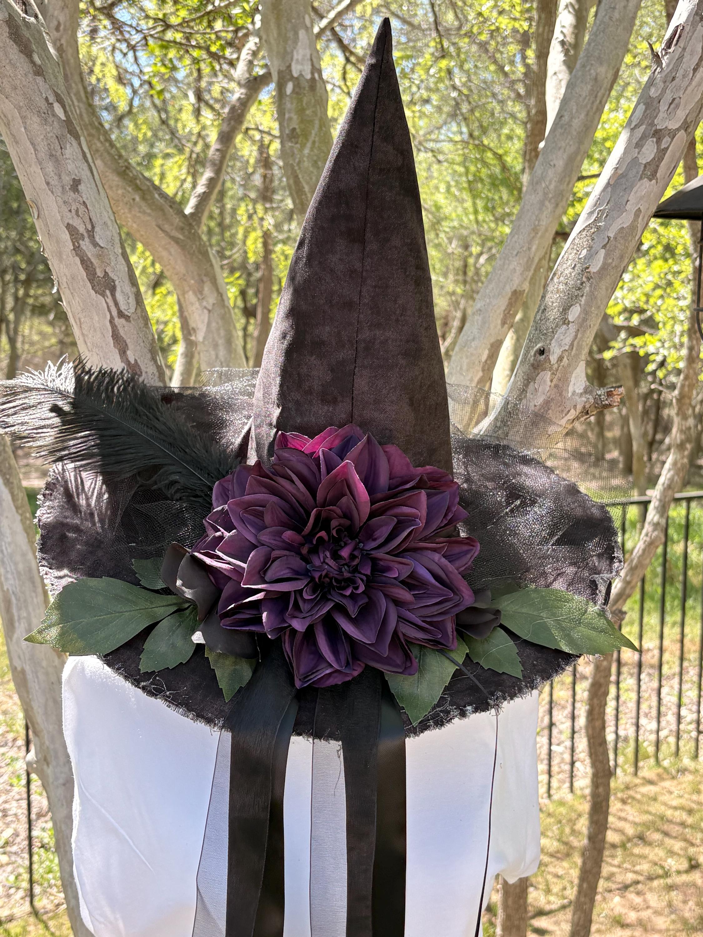 Black Witch Hat With Black Feathers - Etsy