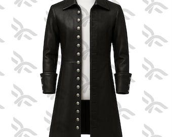 Men Pirate Leather Coat Handmade Real Leather Captain Coat Renaissance Cosplay Outfit Victorian Cosplay Coat For Halloween