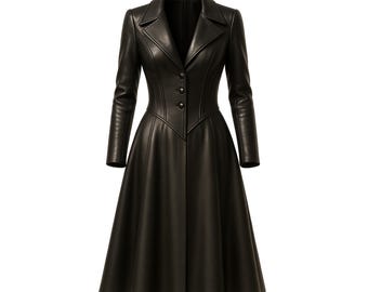 Women's Victorian Leather Trench Coat, Vampire Cosplay, Dark Academia