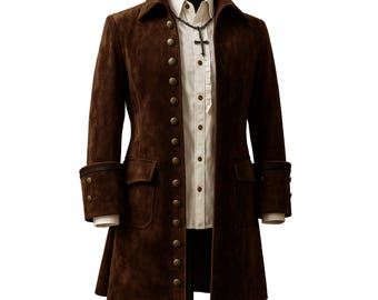 Handmade Brown Suede Pirate Coat, Victorian Gothic Costume