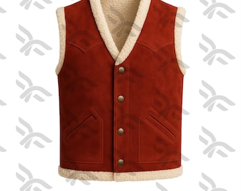 Handmade Unisex Suede Vest Cozy Western Cowboy Style, Rustic Winter Layering, Christmas Santa Vest