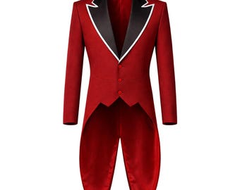 Caine Inspired Red Tailcoat Jacket, Digital Circus Cosplay Coat, Ringmaster Halloween Costume, Red Black Circus Tailcoat