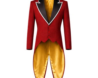 Chaqueta de frac roja inspirada en Caine, abrigo digital para cosplay de circo, disfraz de maestro de ceremonias para Halloween, frac rojo y negro de circo