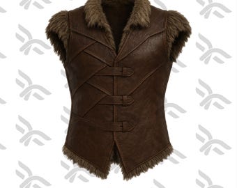 Handmade Viking Leather Vest with Faux Fur Trim – Cosplay Armor