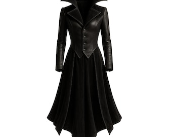 Women Steampunk Black Coat Leather Gothic Victorian Trench Coat Cosplay Coat for Halloween 2025, Comic‑Con & Holiday Parties