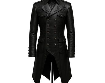 Men's Black Leather Tailcoat: Steampunk Victorian Gothic Trench Coat
