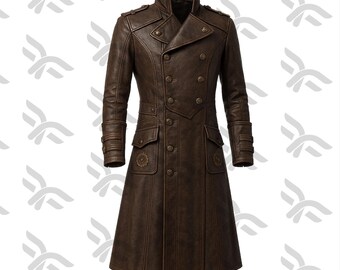 Unisex Steampunk Leather Gothic Coat Real Leather Vintage Coat Military Style Coat Handmade Leather Coat Gift for Halloween