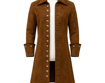 Handmade Pirate Suede Leather Coat Men Vintage Captain Leather Coat Victorian Cosplay Coat Halloween Cosplay Costume