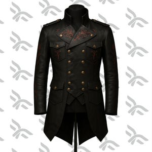 Handmade Steampunk Unisex Tailcoat Victorian Cosplay Costume For Halloween Black Leather Trench Coat Gothic Halloween Coat Gift For Him