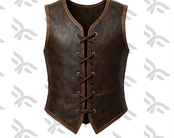 Handcrafted Viking Leather Vest Genuine Leather Medieval LARP Armor Cosplay Renaissance Fair Reenactment Costume