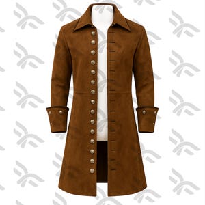 Handmade Pirate Suede Leather Coat Men Vintage Captain Leather Coat Victorian Cosplay Coat Halloween Cosplay Costume