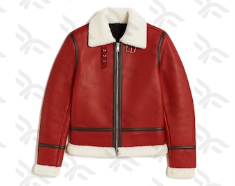 Handmade B3 Bomber Jacket Christmas Fuax Fur Coat Red Leather Santa Jacket Chrismas Outfit for women