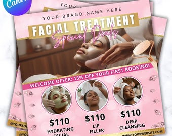 Mall för ansiktsbehandlingsflyer | Redigerbar Canva-kampanj för hudvårdsprodukter för hudterapeuter | Bokningsflyer för spa | Instagram-inlägg för skönhetssalong | Rea på ansiktsbehandlingar
