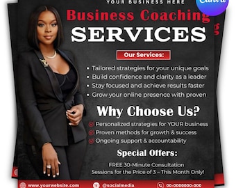Business Coach Flyer Vorlage | Bearbeitbare Leinwand | Life Coach Ratgeber Unternehmer Marketing Flyer | Coaching Services Instagram Post Promo