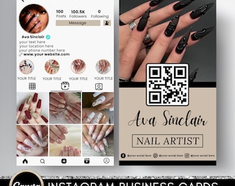Plantilla de tarjeta de presentación editable para Instagram, cuidado de la piel para esteticistas, código QR (Canva)