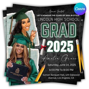 Graduation Party Flyer Template, Class of 2026 Senior Grad Announcement, Editable Canva College Graduation Invitation, Digital Download