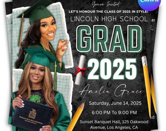 Folleto de graduación, folleto para fiesta de graduación, invitación de graduación, decisión universitaria, folleto de la clase de 2025, anuncio de graduación, Canva editable