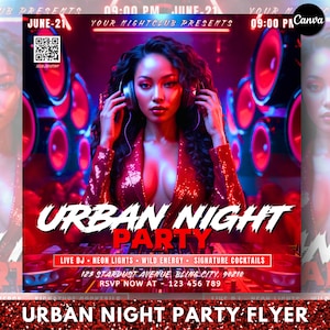 DIY Urban Night DJ Music Event Flyer Canva Template, Modern Club Party Flyer, Printable DJ Party Invite, Club Music Party Canva Flyer