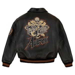 Vintage Embroidered Dragon Leather Bomber Jacket - Avirex Moto Style
