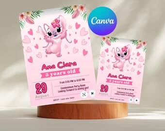 Stitch and Angel Birthday Invitation, Editable Stitch Birthday Invitation, Digital Party Invite, Stitch Birthday Party Invitation Printable