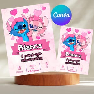 Stitch and Angel Birthday Invitation, Editable Stitch Birthday Invitation, Digital Party Invite, Stitch Birthday Party Invitation Printable