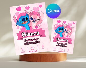 Stitch and Angel Birthday Invitation, Editable Stitch Birthday Invitation, Digital Party Invite, Stitch Birthday Party Invitation Printable