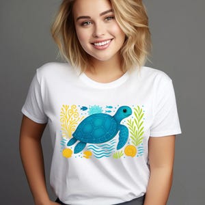 Colorful Sea Turtle PNG | Vibrant Ocean Background | Digital Download Art for Sublimation & Prints