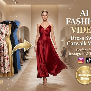 カスタムAIファッション動画広告｜ドレス交換キャットウォークプロモーション（Instagram＆TikTok）