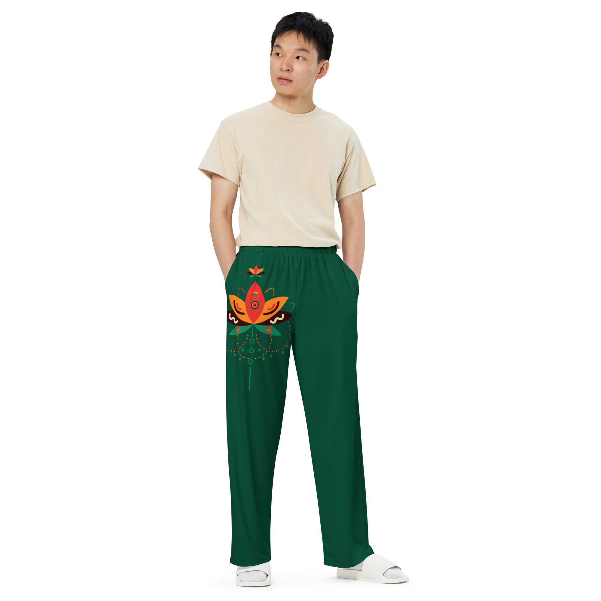 Green Lotus All-over print unisex wide-leg pants