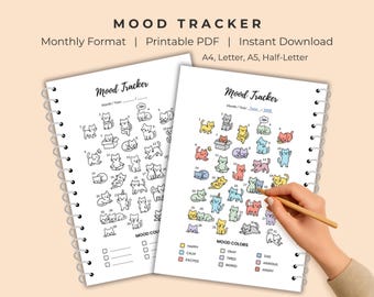 Katze Stimmung Tracker Printable | 31 Tage monatlicher Emotion Tracker | Psychische Gesundheit PDF zum Ausmalen