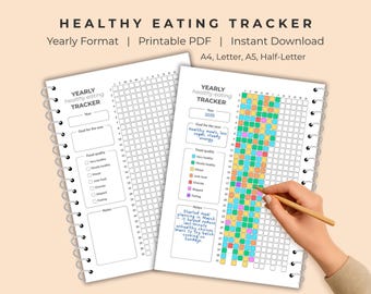 Yearly Healthy Eating Tracker: Minimalist Wellness Journal (Printable PDF, A4/Letter/A5/Half Letter Sizes)