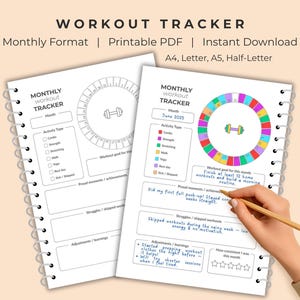 Månatlig träningslogg | Träningslogg för träning, gym, yoga, promenader, styrketräning