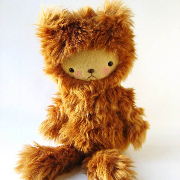 Kawaii Teddy Bear Plushie Textured Rust Colored TISSAVEL Fur Large LEO