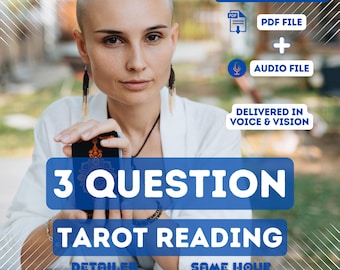3 Fragen Tarot-Lesung, PDF + Audiodatei, Tarot-Lesung zur gleichen Stunde, tiefe Einsicht, genaue psychische Botschaft, personalisierte spirituelle Anleitung