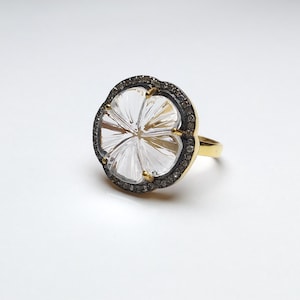 Natural Moonstone Gemstone With Diamond Ring 925 Sterling Silver Gold Plated Flower Ring Handmade Jewelry Floral Ring Anniversary Gift