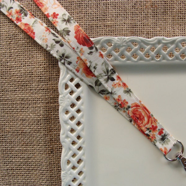 Fabric Lanyard - Vintage Roses on Ivory