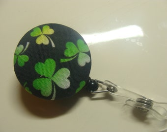 Retractable Badge Reel - Varigated Shamrocks on Black