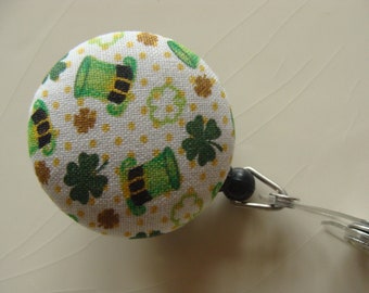 Retractable Badge Reel - Tiny Leprechaun Hats & Shamrocks