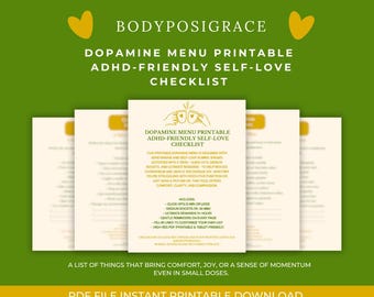 Dopamine Menu Printable ADHD Friendly Self Love Checklist