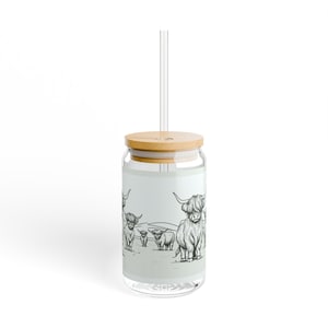 Sipper Glass, 16oz - Cute Highland Cow, Cute Cow Glass, Cow Lover Gift, Cow Print Glass, Animal Lover Gift, Farmhouse Kitchen Decor
