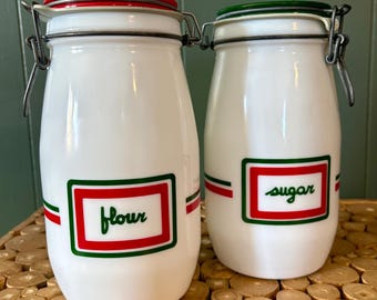 Set di barattoli in vetro opalino Wheaton per zucchero e farina