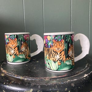 Vintage 1993 Vitromaster Genuine Stoneware Rain Forest Mug Set by Sue Ripken